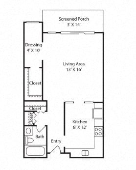Floor plan for studio, 1 bath, 583 sqft